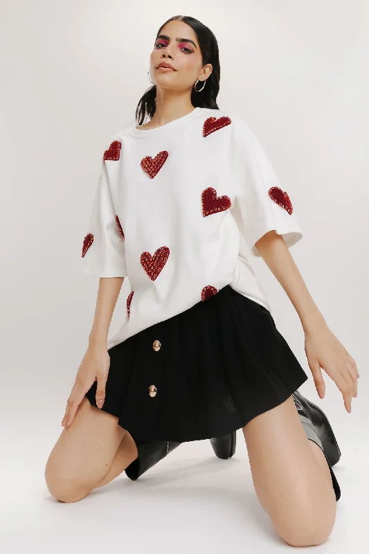 Heart Eyes For You White Oversized Tee Striped Floral Plaid