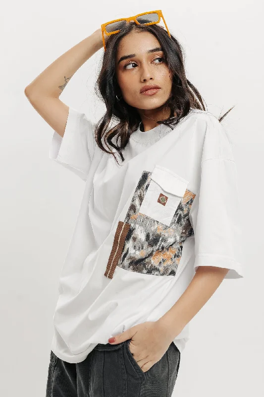 Patchwork White T-Shirt Layered Multi-layer Single Layer