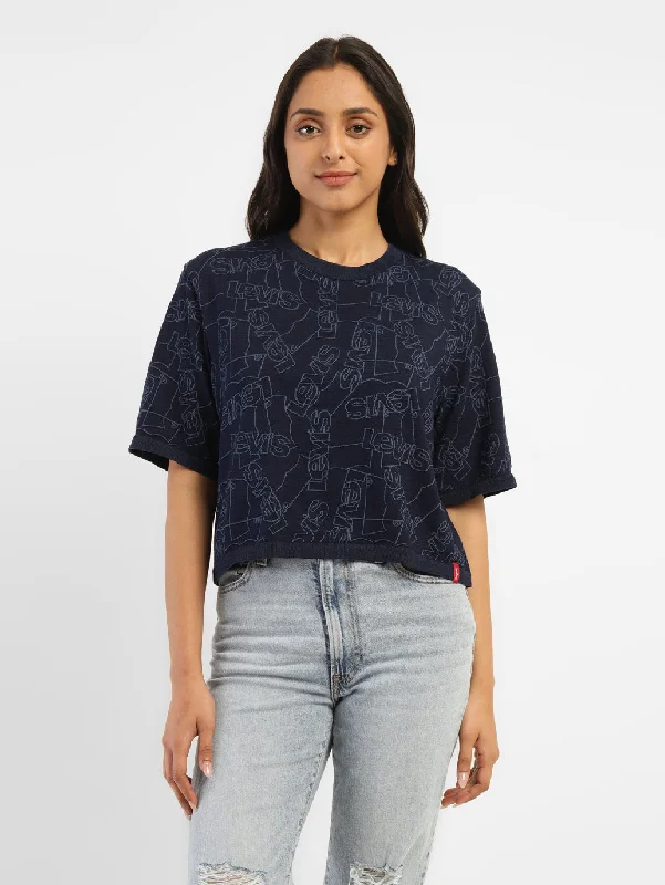Women's Brand Logo Boxy T-Shirt Zippered Front Buttoned Front Snap Front
