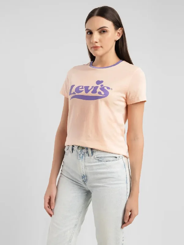 Women's Brand Logo Crew Neck T-shirt Striped Floral Plaid