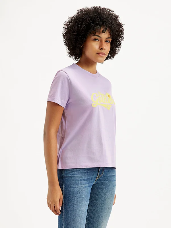 Women's Brand Logo Regular Fit Crop T-Shirt Knit Fabric Woven Fabric Fleece Fabric