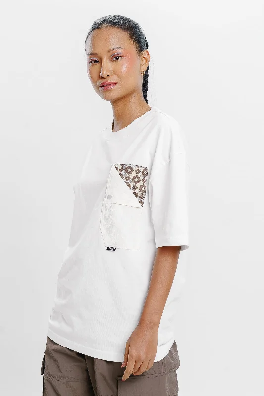 Pattern Pocket T-Shirt Notch Collar Peter Pan Collar Cowl Neck