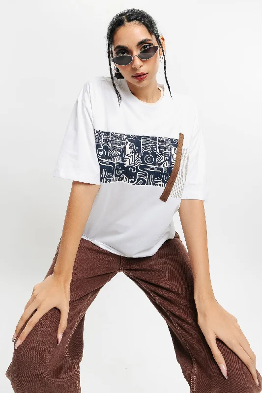 Double Doodle Print T-Shirt Lace Blend Ribbed Blend Corduroy Blend