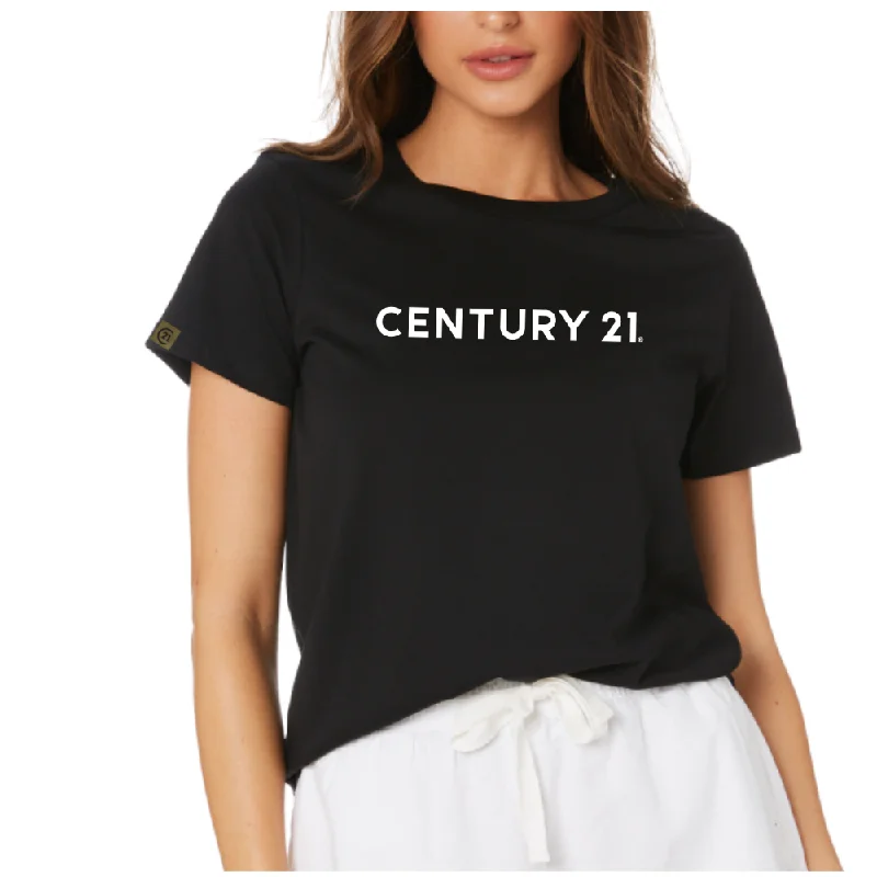 Wordmark Crew Tee, Black Ladies Houndstooth Herringbone Solid