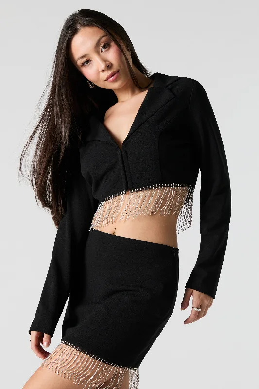 Rhinestone Trim Cropped Blazer Summer Women's Jacket