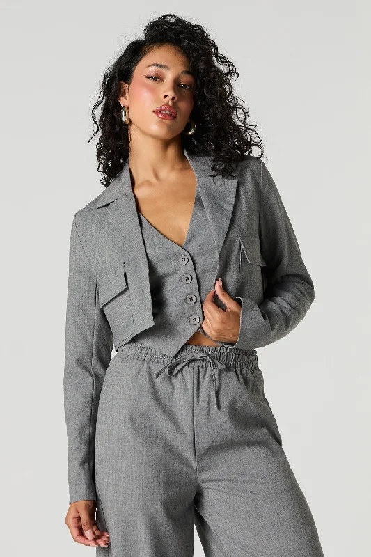 Open Front Cropped Blazer Women's Short Blazer