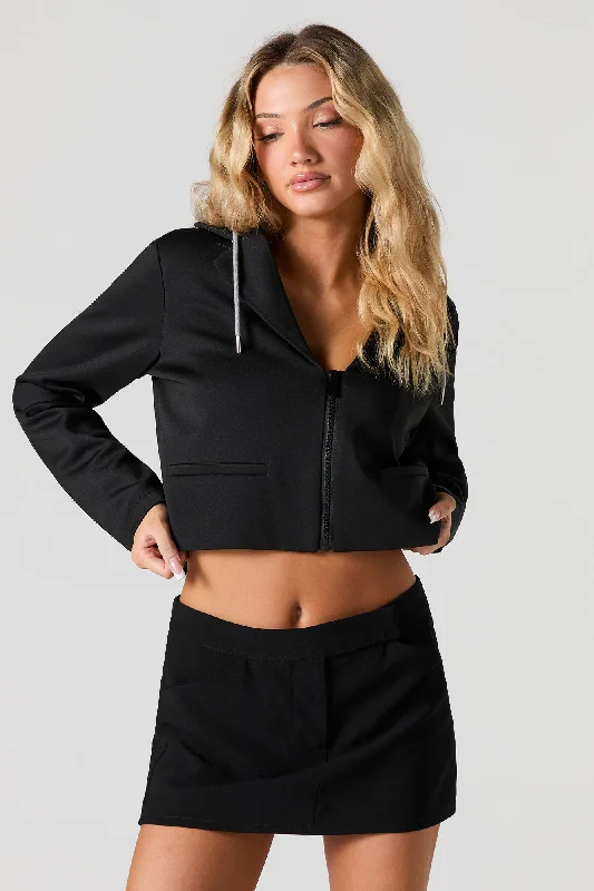 Cropped Hooded Blazer Jacket Women's Classic Suit