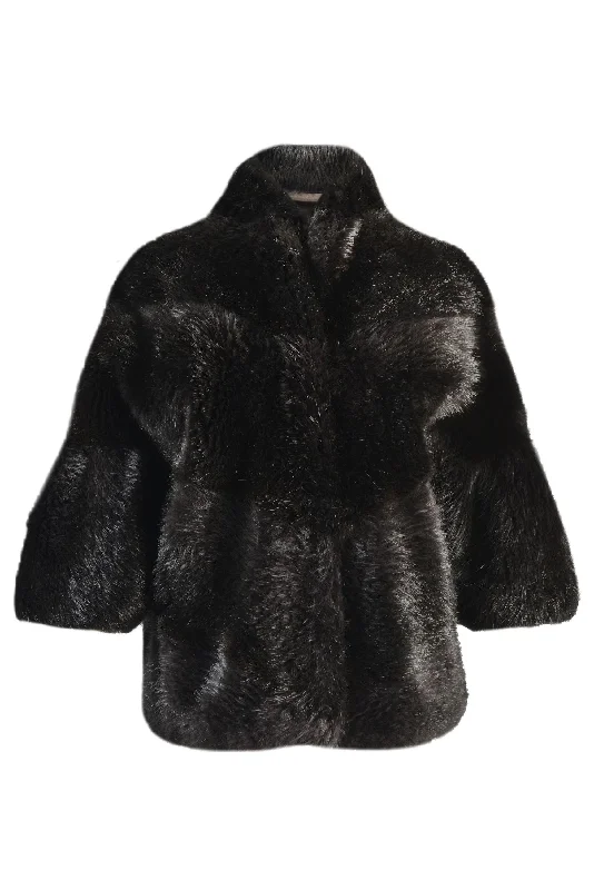 Canadian Beaver Jacket in Coffee Trendy A-Line Coat