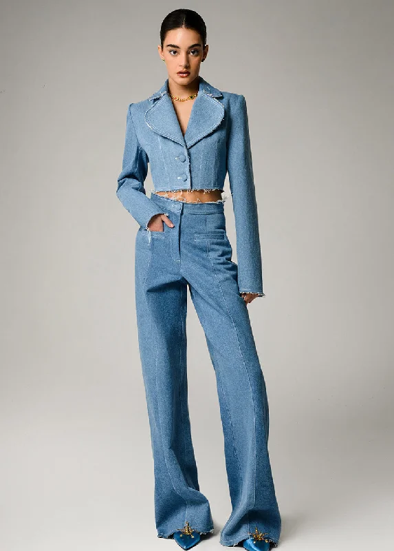 AQUA DENIM CROPPED BLAZER Women's Casual Suit