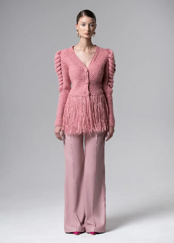 PINK CARDIGAN WITH FRINGES Winter Women's Blazer