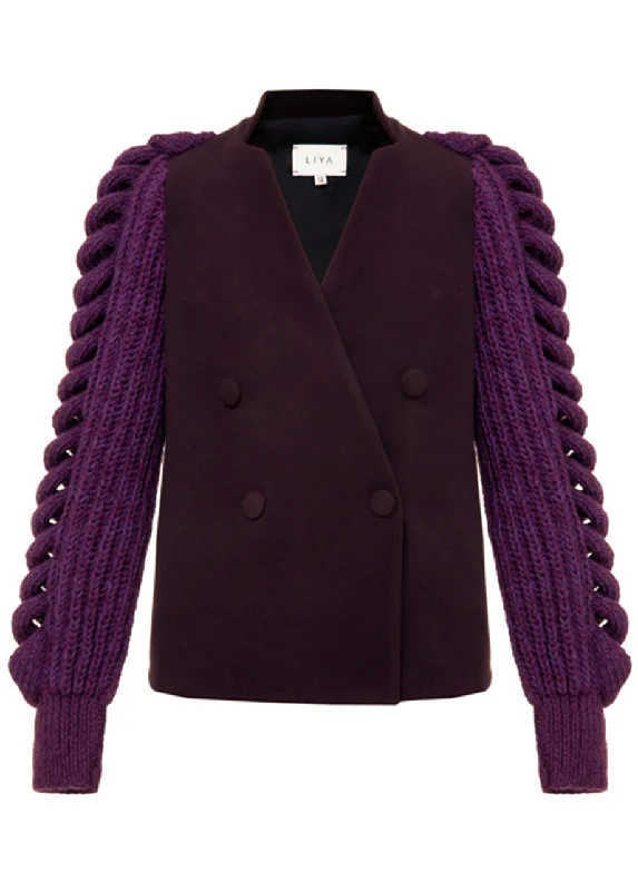 BLAZER WITH KNITTED SLEEVES Women's Navy Jacket
