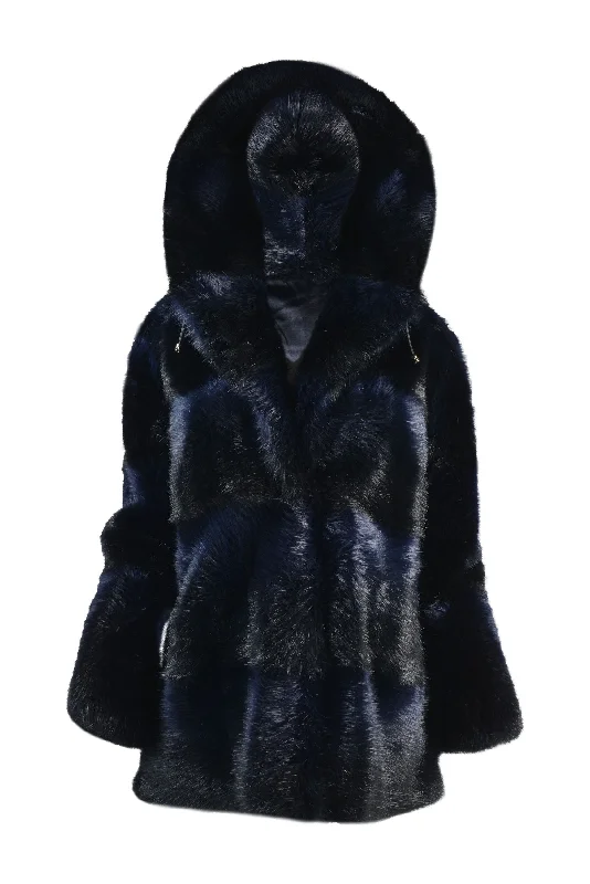 Canadian Beaver Parka in Navy Double-Layered Wool Coat