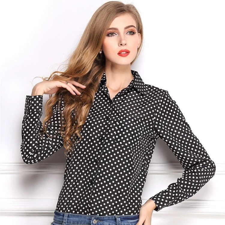 2015 European Style New Fashion Office Lady Polka Dot Long Sleeve Female Elegant Shirt Casual Chiffon Blouse Blusas Femininas Classic White Blouse