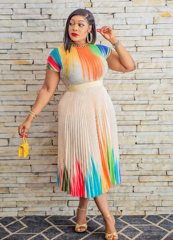 Mid-length Pleated fashion Dress v-neck tank top