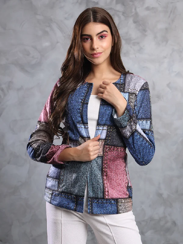 TANDUL  FLEECE BLEND Printed Coat For Women Linen Women's Suit