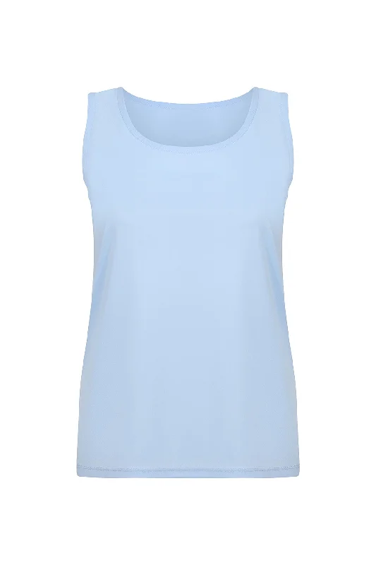 Hi & low neck option Tank | Sky | 7639TT Belted Puffer Vest