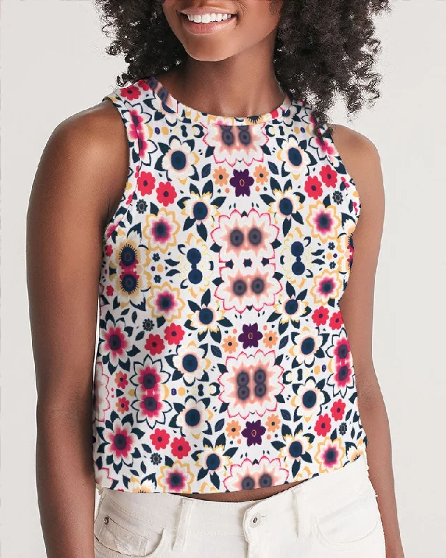 Abstract flower pattern Women's All-Over Print Cropped Tank Thick Plush Vest