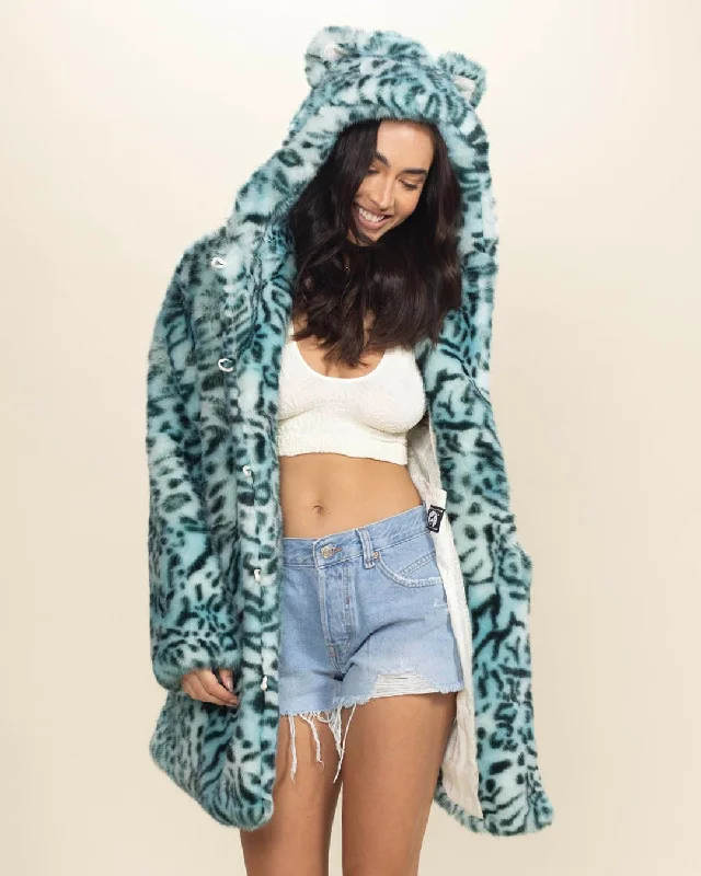 Classic Women's Faux Fur Coat | Aqua Cat Minimalist Wrap Coat