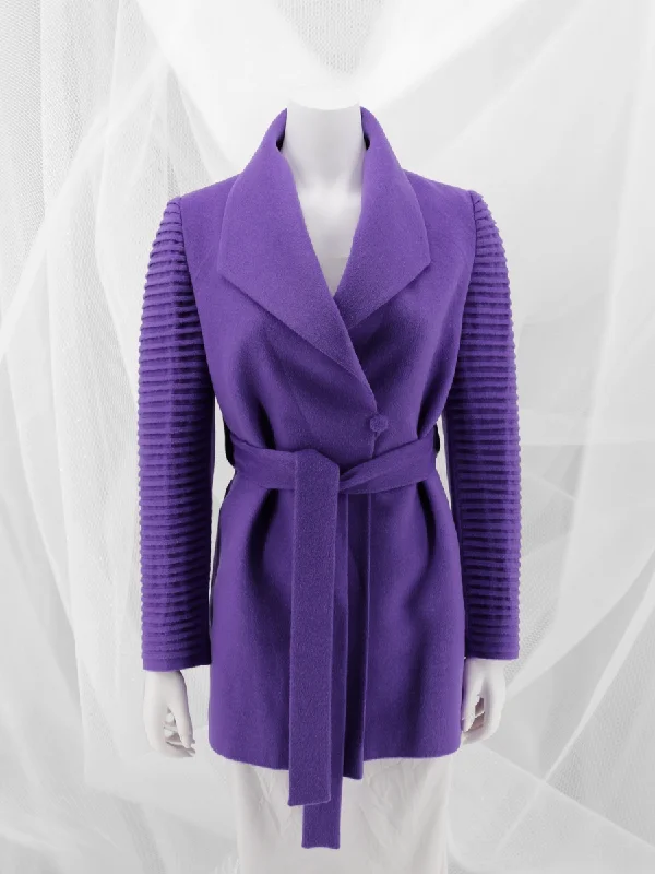 Baby Alpaca Wrap Coat with Ribbed Sleeves - Amethyst Satin-Lined Wool Coat