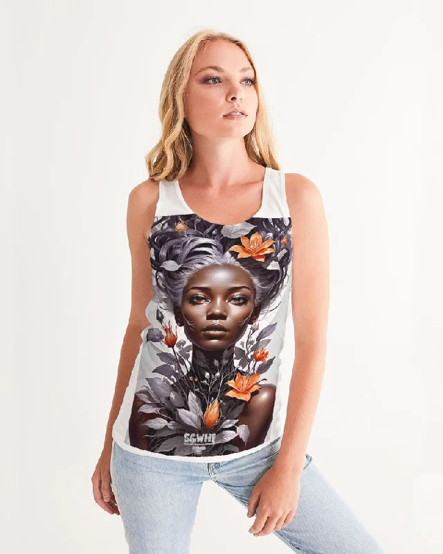 Beautiful black silver grey hair blossom women Women's All-Over Print Tank High-Fashion Vest Coat