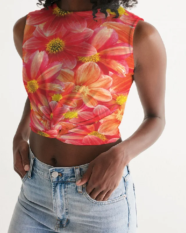 Beautiful blood orange flower design Women's  All-Over Print Twist-Front Tank Elegant Duster Vest