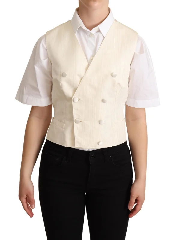 Beige Silk Blend Sleeveless Vest Luxury Waistcoat Hooded Sherpa Vest