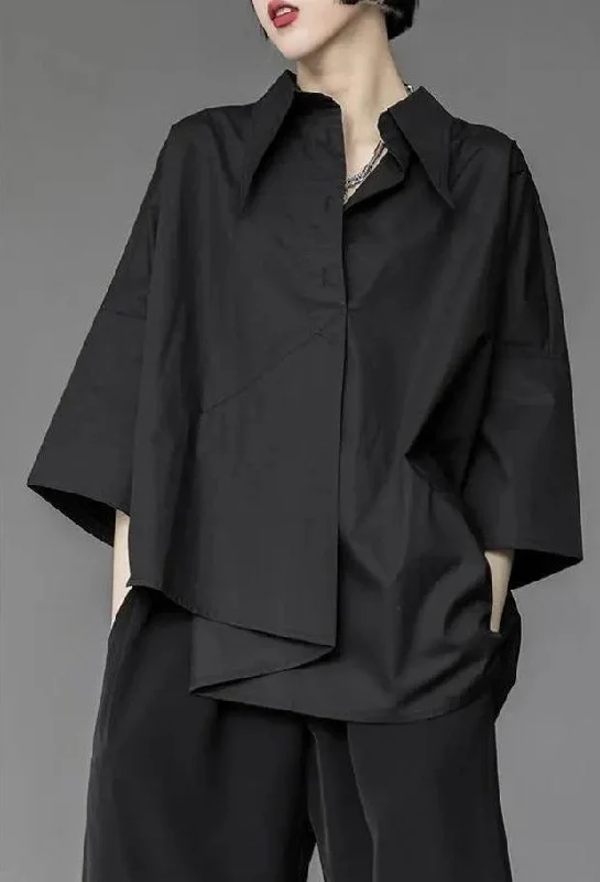Black Korean Asymmetric Shirt Modern Oversized Blouse