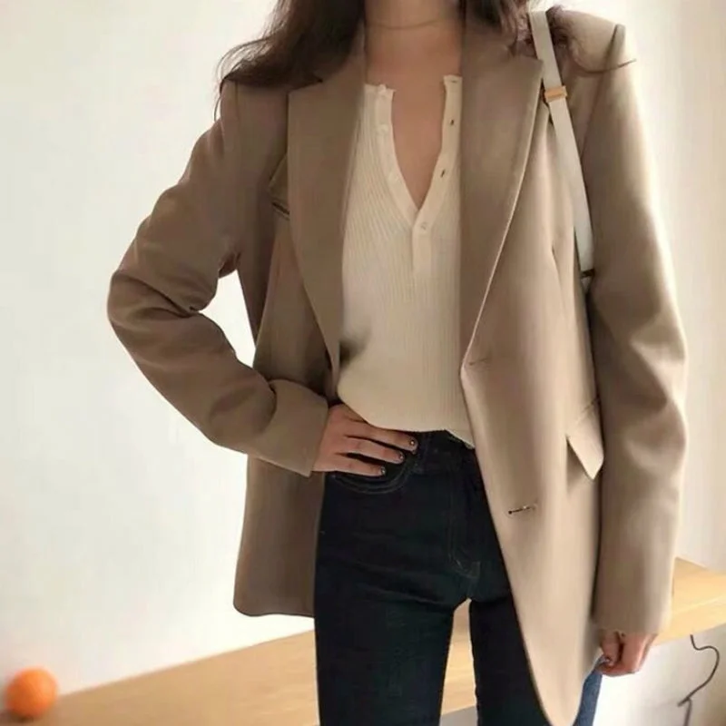 Blazers Womens Solid Single Breasted Fashion Slim Casual Ladies Pockets Korean Style Elegant Chic Female Jackets Newest Spring Women's Trendy Jacket
