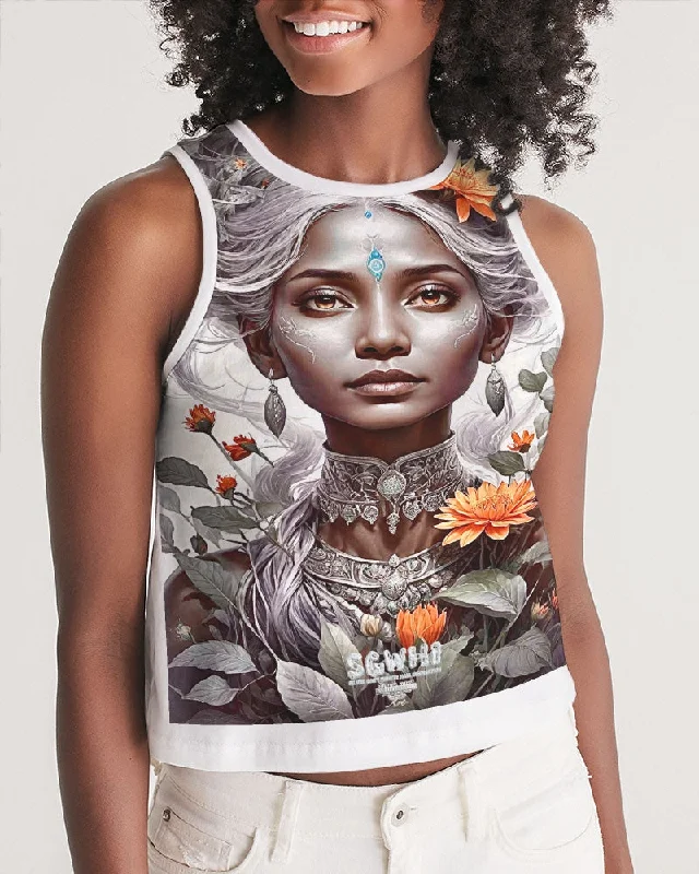 Blossom Indian Grey sister Women's All-Over Print Cropped Tank Fleece-Lined Vest