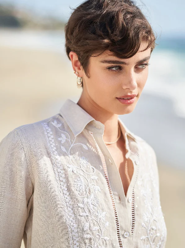 Bouvier Beaded Linen Shirt Office Formal Blouse