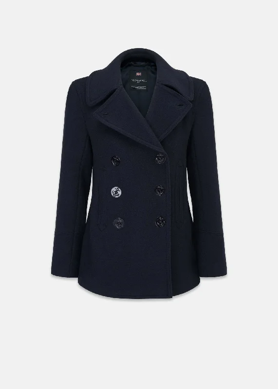 Bronte Peacoat Navy Houndstooth Pattern Overcoat