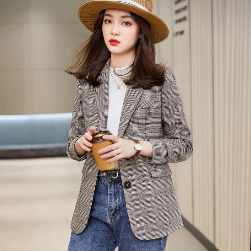 Brown plaid coat temperament professional suit jacket for women Women's Trendy Jacket