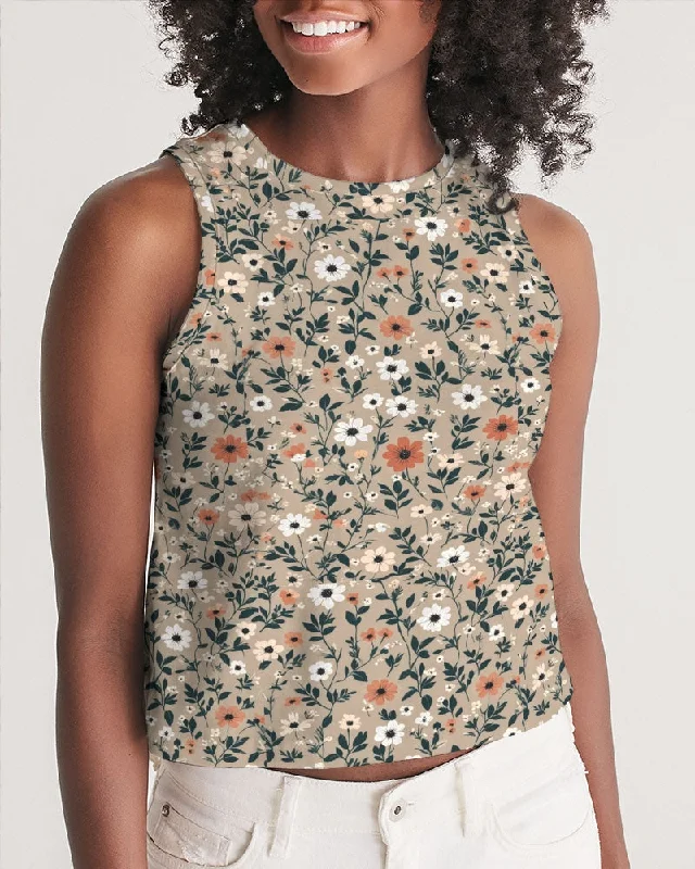 Busy and pretty Women's All-Over Print Cropped Tank Button-Up Wool Vest