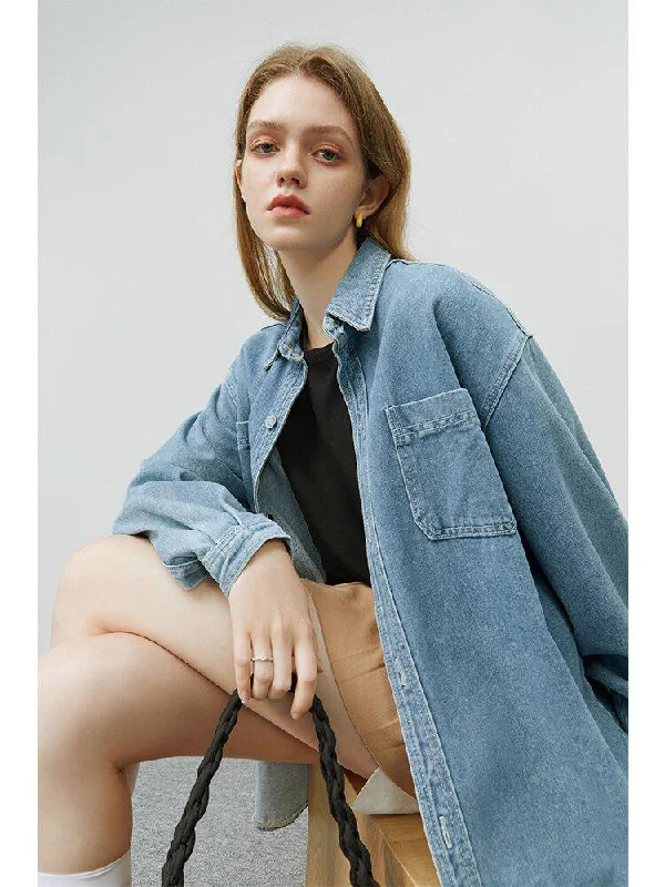 Casual Denim Shirt Feminine Pastel Blouse