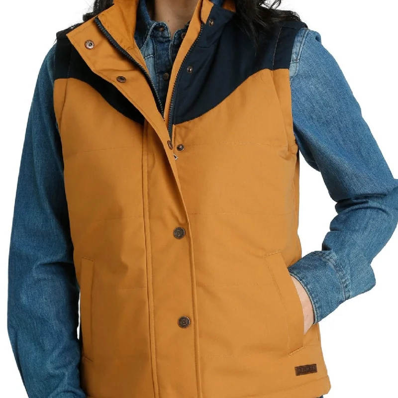 Cinch Women's Concealed Carry Canvas Vest in Brown and Navy Draped Open Vest