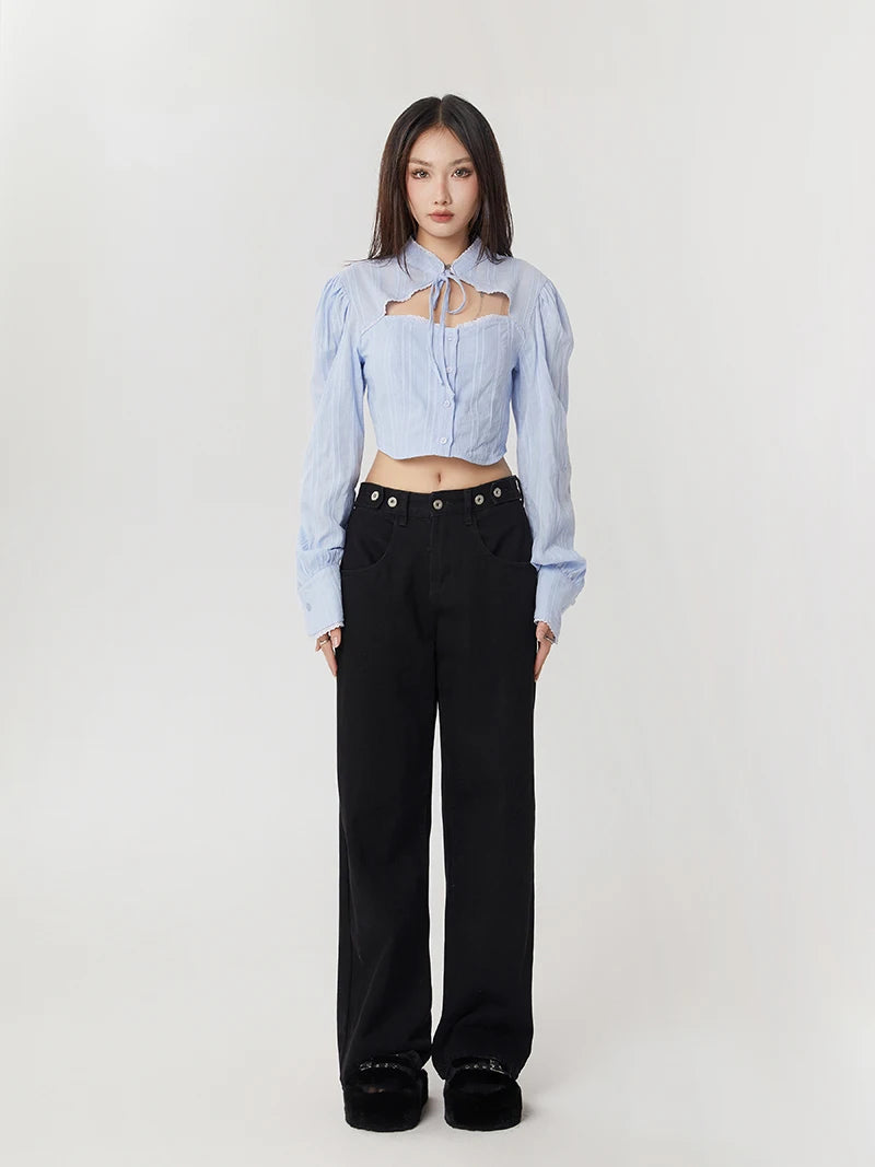 Classiccore Cut Out Crop Shirt Casual Relaxed Fit Blouse