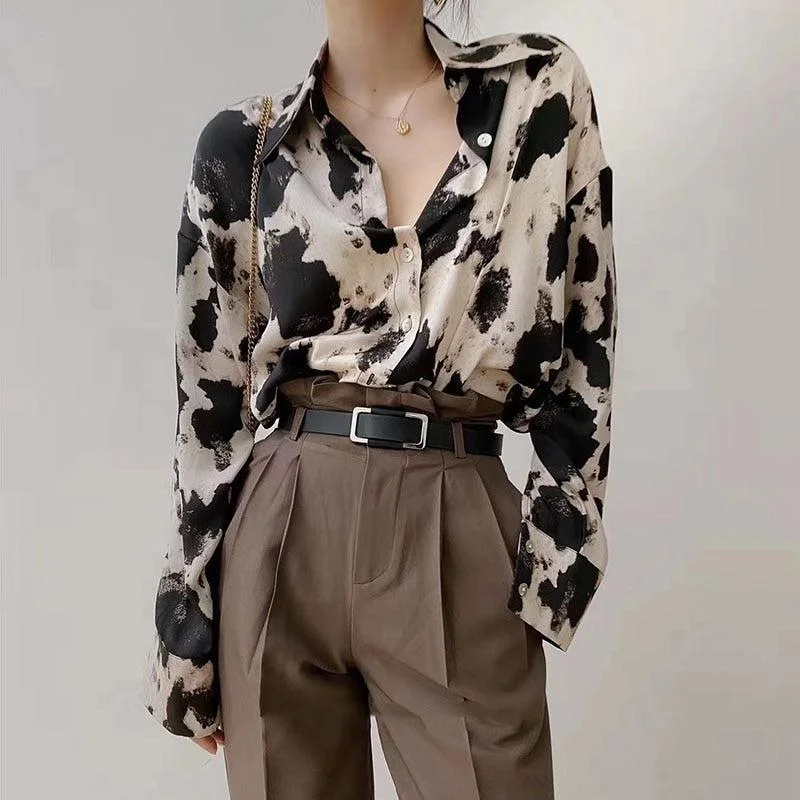 Cow Print Blouse Feminine Pastel Blouse