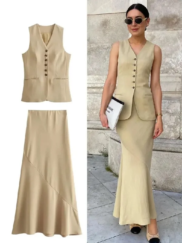 Cynthia Statement Vest Suit with Skirt Sleeveless Winter Coat