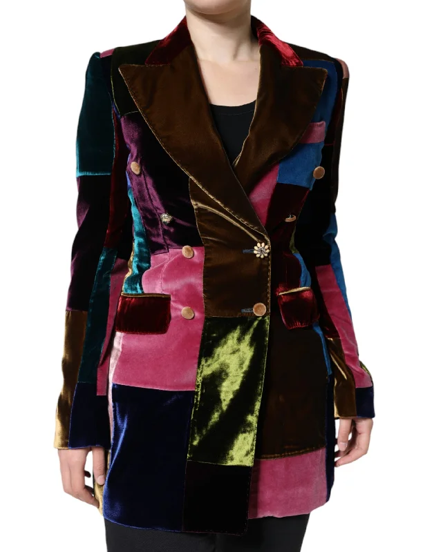 Dolce & Gabbana Multicolor Double Breasted Patchwork Blazer Jacket Cotton Blend Blazer