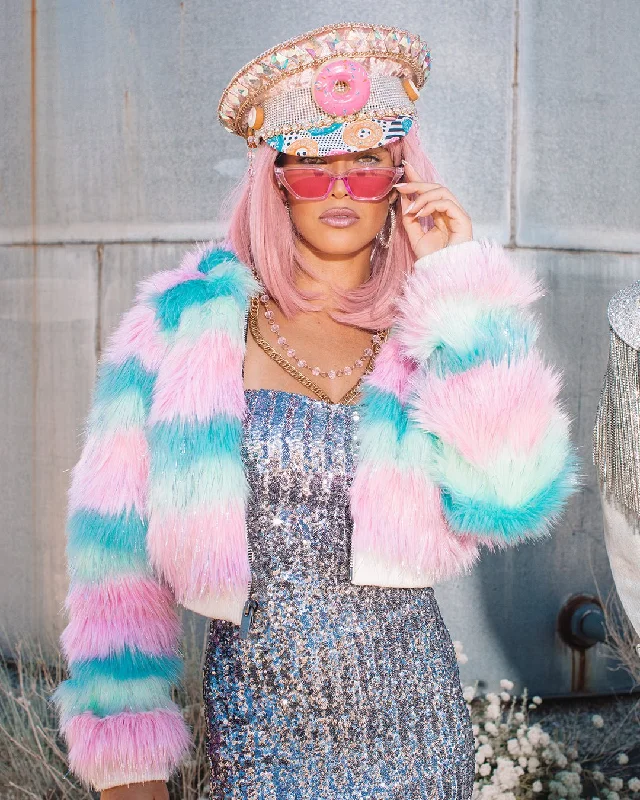 Hooded Women's Cropped Faux Fur Jacket | Doll Party Elegant Long Coat