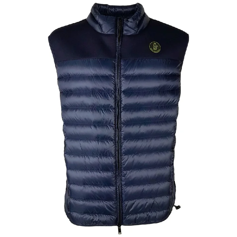 Elegant Dark Blue Nylon Quilted Vest Thick Thermal Vest