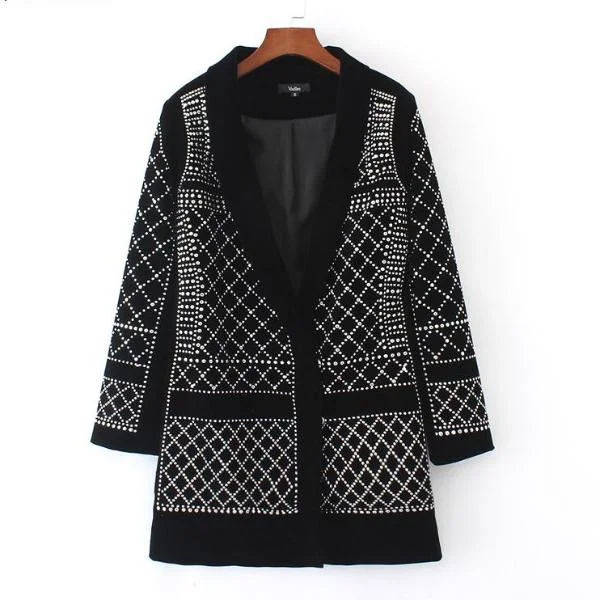 Geometric Pattern Rhinestone Blazer Women's Casual Suit