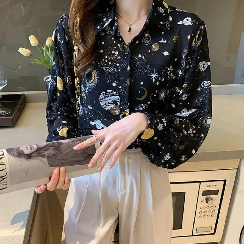 Galaxy Chiffon Shirt Relaxed Fit Blouse