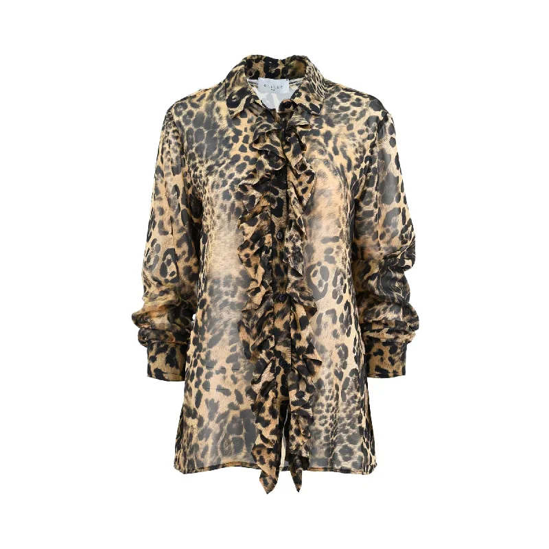 Gaelle Women's Spotted Beige Shirt Gathered Detail Blouse