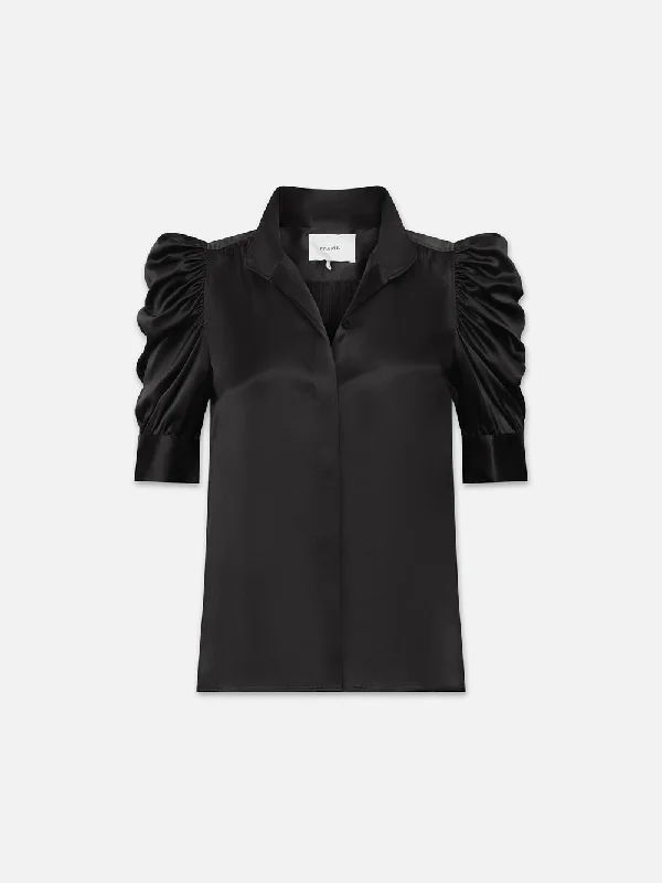 Gillian Top -- Glossy Noir Feminine Satin Blouse