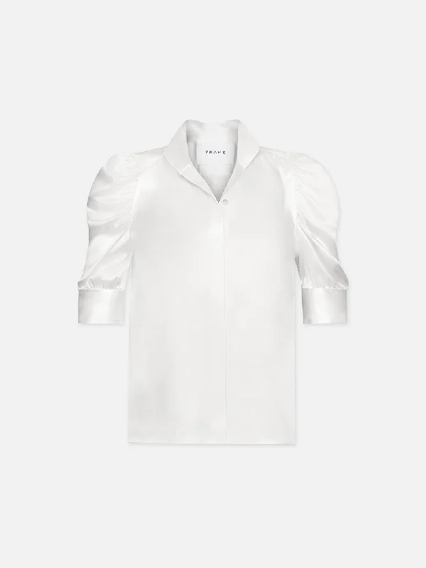 Gillian Top -- Glossy Off White Lightweight Floral Blouse