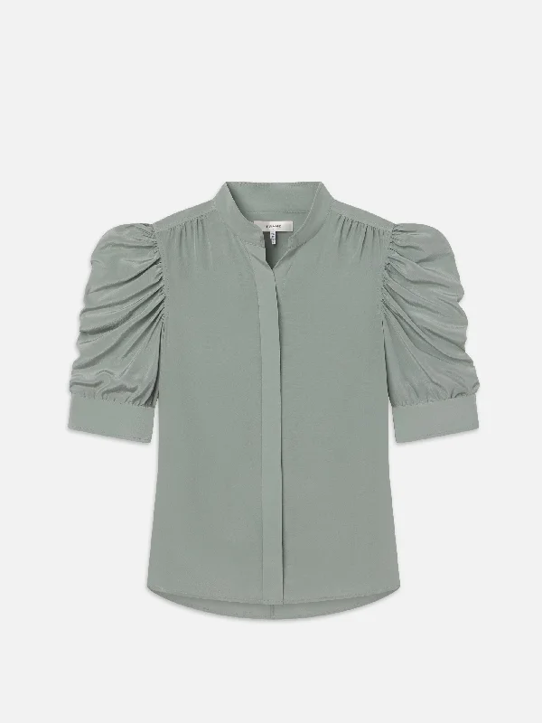 Gillian Top -- Sage Pleated Collar Blouse