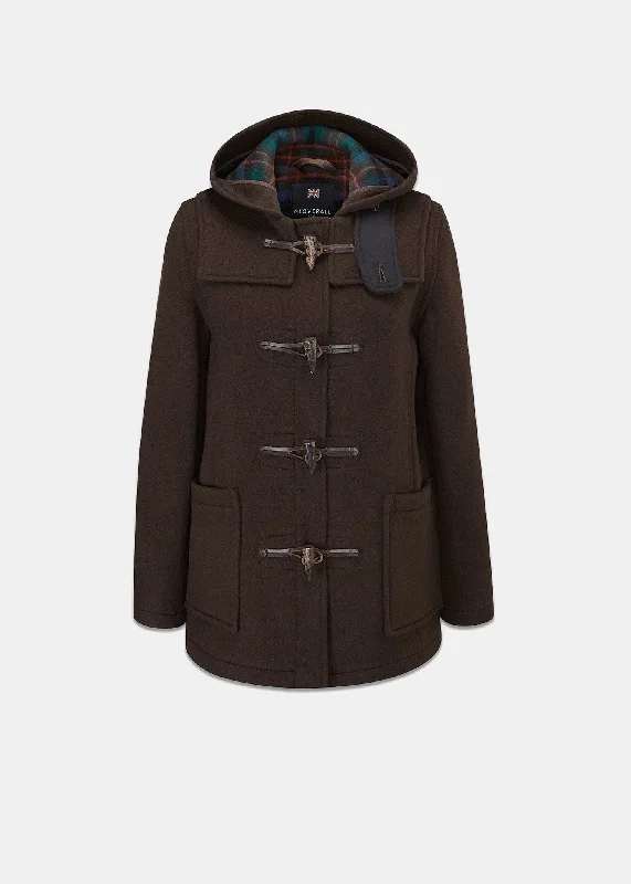 Short Slim Fit Duffle Brown Tartan Boho Fringe Overcoat