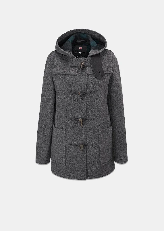 Short Slim Fit Duffle Grey Blackwatch Buttoned Longline Coat