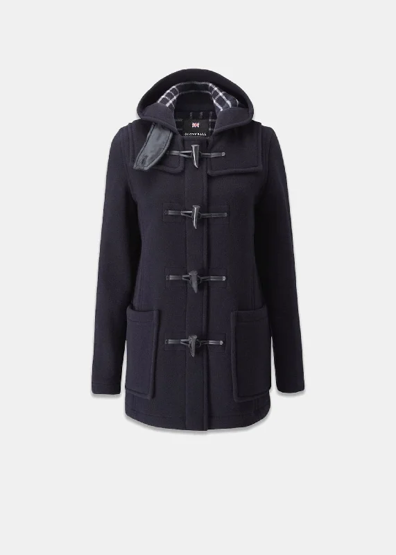 Short Slim Fit Duffle Coat Navy Check Modern City Overcoat